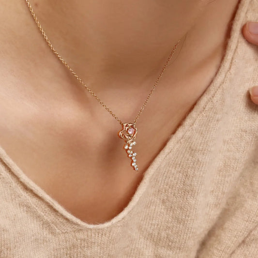 Aetolia Mother'S Day Gift Elegant Cz Zircon Necklace Rose Gold Camellia Flower Pendant S925 Silver Necklace For Women Mom Jewelry