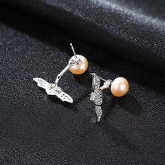 Aetolia 925 Sterling Silver Natural Freshwater Pearl Earrings Heart Wings Stud Earrings FE0041