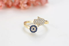 Aetolia Dainty Blue Eye Ring Rose Rhodium Gold Plated 925 Sterling Silver Cz Micro Pave Hamsa Hand Adjustable Rings For Women