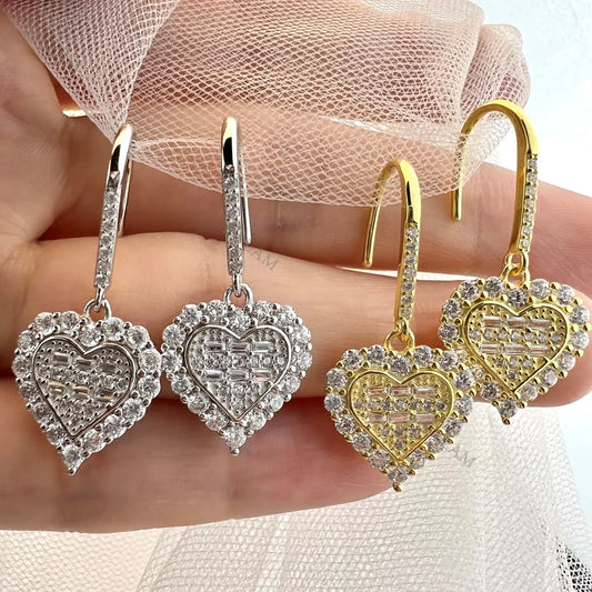 Aetolia Trending Heart Hoop CZ Huggies Aretes Pendientes Rhodium and Gold Plated Sterling Silver 925 Earrings