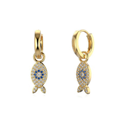 Aetolia Turkish Sapphire Cz Cubic Zircon Stone Blue Eyes Fish Shape Dangle Earring 925 Sterling Silver Hoop Earrings For Women