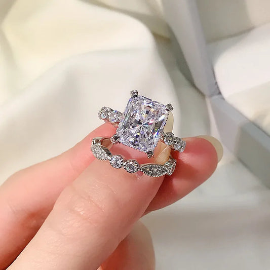 Aetolia New Designs Eternity Anillo De Plata Cubic Cz Zirconia Stackable Double 925 Sterling Silver Wedding Engagement Rings