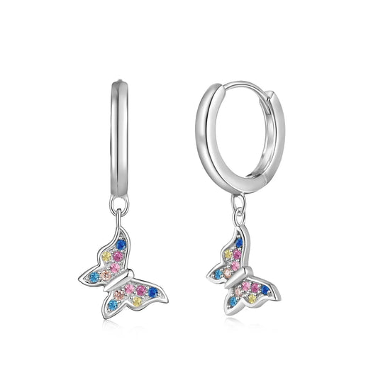 Aetolia Oem S925 Silver Jewelry Vintage Retro Cz Cubic Zirconia Earrings For Women'S High Quality Colorful Butterfly Hoop Earring