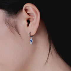 Aetolia Turkish Sapphire Cz Cubic Zircon Stone Blue Eyes Fish Shape Dangle Earring 925 Sterling Silver Hoop Earrings For Women