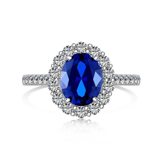 Aetolia Luxury 925 Sterling Silver Plated Wedding Ring For Women Oval Shape Blue Diamond Cz Cubic Zirconia Engagement Finger Rings