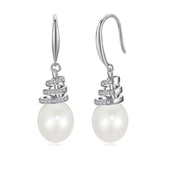 Aetolia New S925 Sterling Silver Drop Earring Cubic Zircon Statement White Round Freshwater Pearl And Cz Dangle Bridal Earring For Women