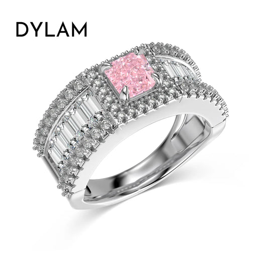 Aetolia High Quality Baguette Diamond S925 Silver Eternity Band Jewellery Pink Cz Cubic Zircon Ring Square Cluster Rings For Women