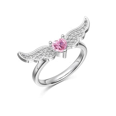 Aetolia Vintage Hot Selling S925 Sterling Silver Pink Heart Shape Ring Cz Cubic Zirconia Angel Wings Rings Jewelry For Women