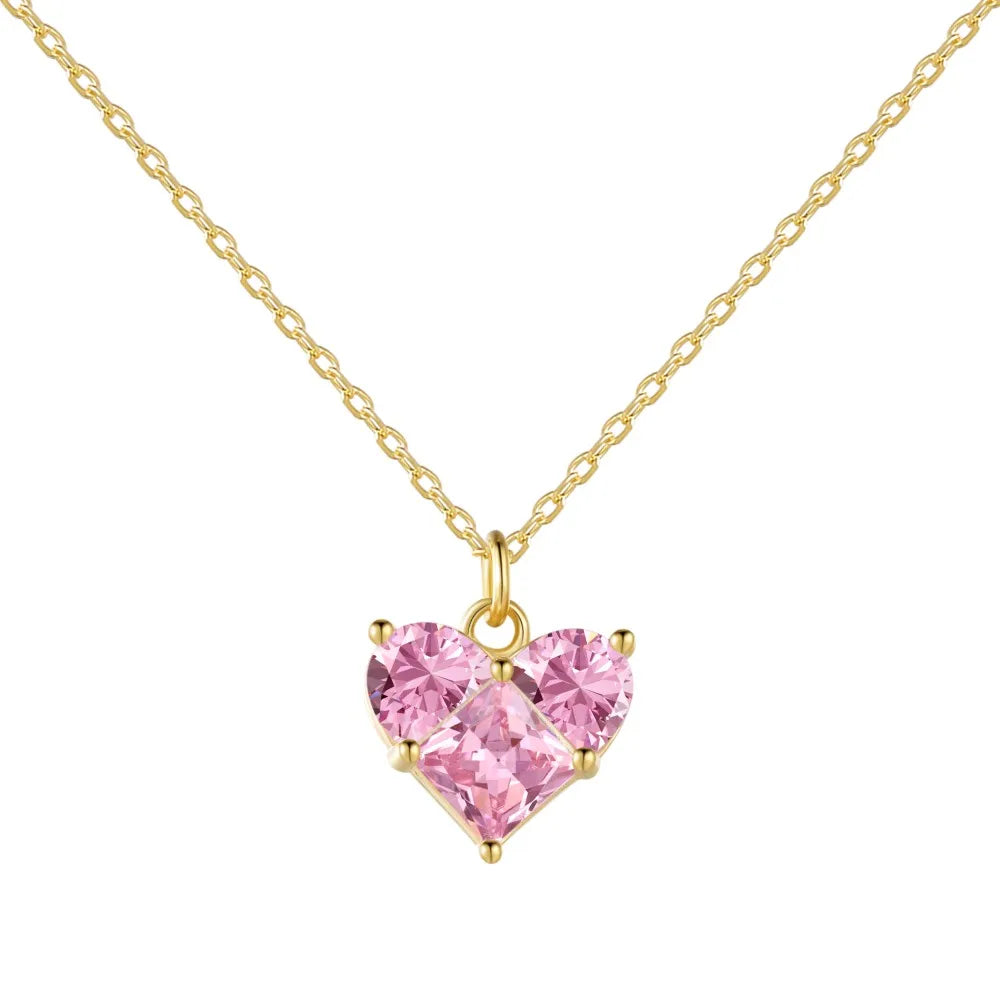 Aetolia Charm Custom Pink S925 Cubic Zirconia Large Heart Couple Necklace 18K Gold Plated Necklace Chain Choker Pendant For Women