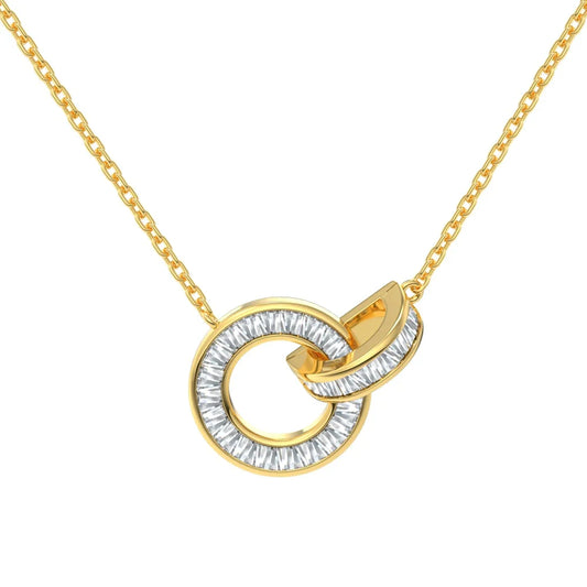 Aetolia Interlocking Double Circle Pendant 925 Silver Necklace Cz Cubic Zirconia Jewelry 18K Gold Plated Round Necklaces For Women