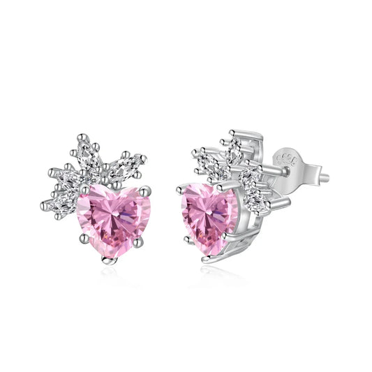 Aetolia Cheap Price Odm/Oem Pink Sapphire Snowflake Heart Earrings Women 925 Silver Plated Platinum Cubic Zircon Stud Earring