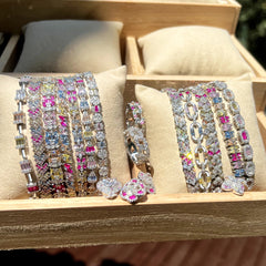 Aetolia Iced Out s925 Sterling Silver Bracelet Jewelry Set Cz Cubic Zirconia Colorful Pink Stone Diamond Tennis Bracelets Women