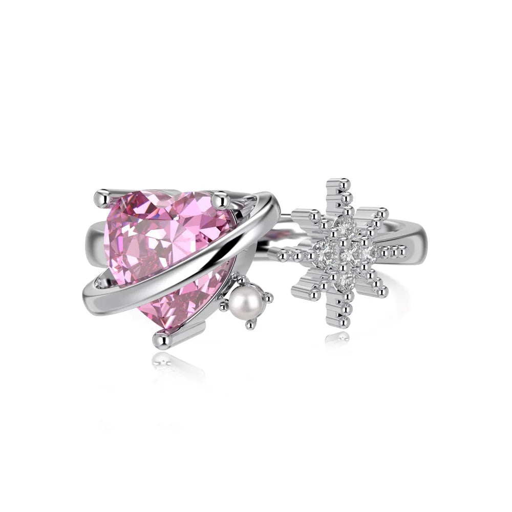 Aetolia Hot Sale 925 Silver Pink Cz Zircon Heart Shaped Ring Shell Pearl 18K Gold Plated Irregular Open Adjustable Rings For Women