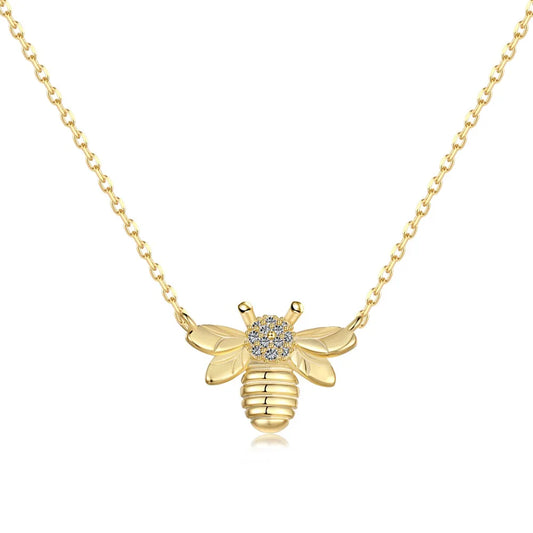 Aetolia Bee Necklace Jewelry Cubic Zirconia Charm Honey Bee 18K Gold Plated S925 Sterling Silver Pendant Necklaces For Women