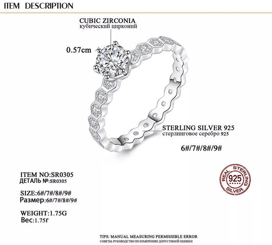 Aetolia 925 Sterling Silver 18K Gold Plated 6 Prong Round Single Row Engagement Wedding Ring SR0305