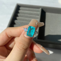 Aetolia Trendy Elegant Paraiba Stone Ring 925 Sterling Silver Square Shape Paraiba Tourmaline Promise Rings Jewelry Women