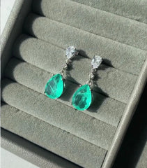 Aetolia 925 Sterling Silver Studs Earring Synthetic Stone Green Paraiba Tourmaline Stud Drop Earrings Wedding Engagement Fine Jewelry