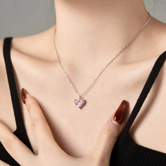 Aetolia Charm Custom Pink S925 Cubic Zirconia Large Heart Couple Necklace 18K Gold Plated Necklace Chain Choker Pendant For Women