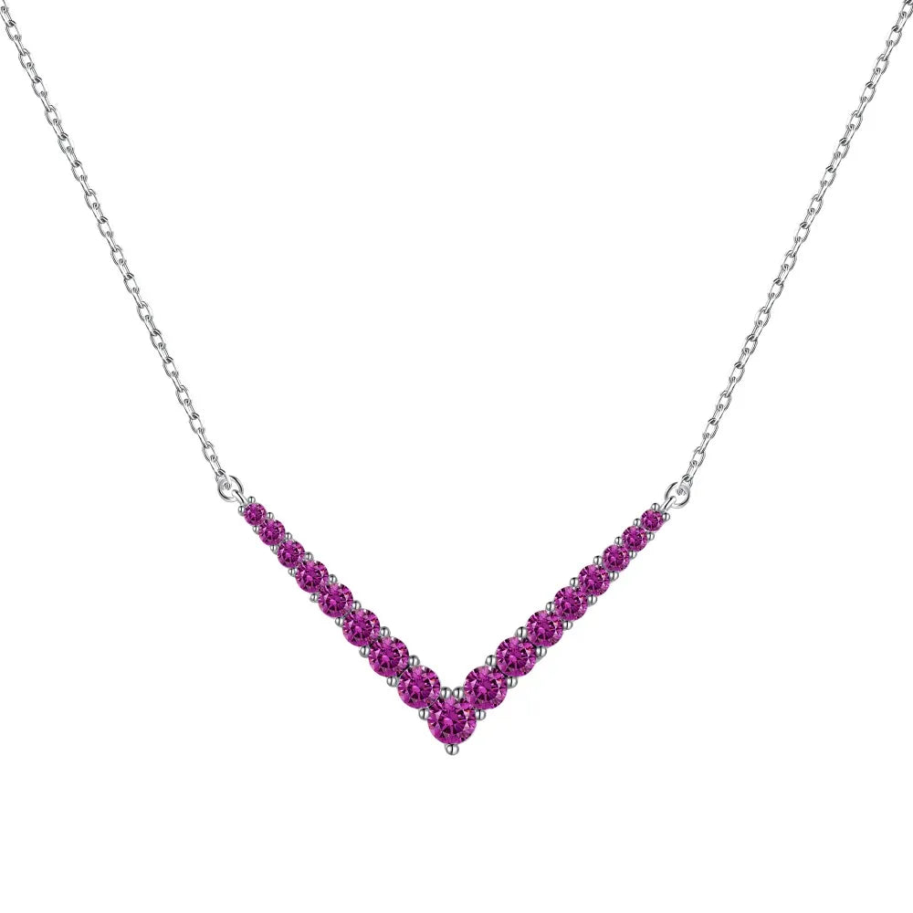 Aetolia No Moq Emerald Pink Colorful Zirconia Long Chain V Shape Link Necklace 925 Sterling Silver Pendant Necklaces For Women