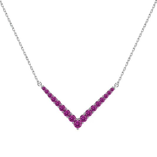 Aetolia No Moq Emerald Pink Colorful Zirconia Long Chain V Shape Link Necklace 925 Sterling Silver Pendant Necklaces For Women