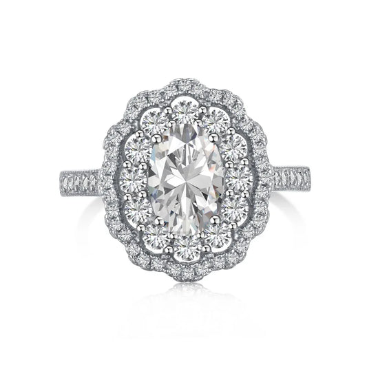 Aetolia Top End Collection Rhodium Plated 925 Sterling Silver ring Diamond Sparkling Big Stone Flower Eternity 5A Zirconia Rings