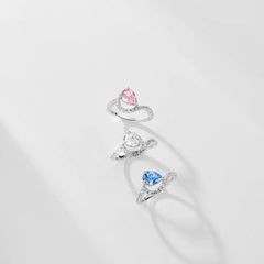 Aetolia Factory Price Wholesale 925 Sterling Silver Blue Pink Rings Sapphire Pear Shape Diamond Cubic Zirconia Stone Rings Jewelry Women