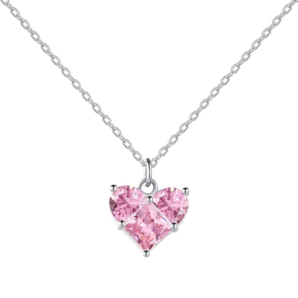 Aetolia Charm Custom Pink S925 Cubic Zirconia Large Heart Couple Necklace 18K Gold Plated Necklace Chain Choker Pendant For Women