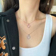 Aetolia Pop Seller Non Tarnish Double Hearts Circles With Bright Zircon Engraved Sterling Silver 925 Necklaces for Women