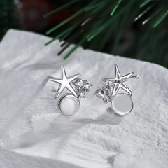 Aetolia Christmas Jewelry 925 Sterling Silver Shell Pearl Stud Earring With Cubic Zirconia Spinel Star Studs Earrings For Women