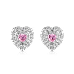 Aetolia Wholesale Exquisite Jewelry S925 Sterling Silver Eternity Pink Heart Earring Diamond 5A Zirconia Stud Earrings For Women