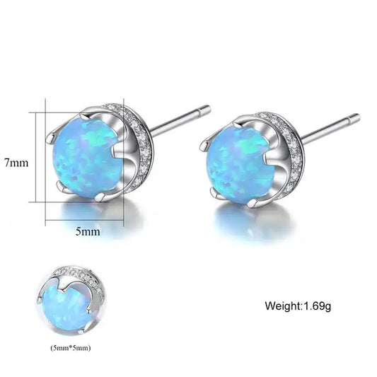 Aetolia 925 Sterling Silver Opal Earrings CZ Diamond 5MM Ball Opal Stud Earrings SE0242