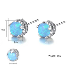 Aetolia 925 Sterling Silver Opal Earrings CZ Diamond 5MM Ball Opal Stud Earrings SE0242