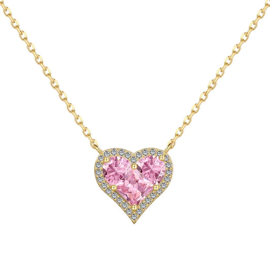 Aetolia Fine Jewelry Hypoallergenic 18K Gold Plated Heart Necklace 925 Silver Pink Zirconia Necklaces For Women Daughter Wife Gift