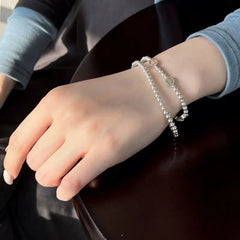 Aetolia Hot Sale Fine Jewelry Elastic Rope S925 Silver Bracelet Happy Simle Face Charm Double-Layer Chain Bracelets For Women