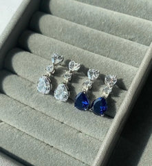 Aetolia S925 Sterling Silver Long Cubic Zirconia Delicate Blue Sapphire Drop Earring Engagement Party Wear Earrings For Women