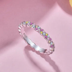 Aetolia Oem Odm Wholesale Price S925 Sterling Silver Ring Rainbow Colorful Pink Diamond Cz Cubic Zirconia Rings Jewelry Women