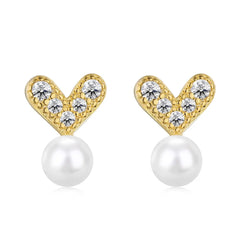 Aetolia 925 Women Statement Earring Set Korean Fashion Pearls Knot Sterling Silver Tiny Trend Zircon Cherry Stud Gold Heart