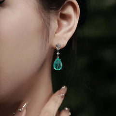 Aetolia 925 Sterling Silver Studs Earring Synthetic Stone Green Paraiba Tourmaline Stud Drop Earrings Wedding Engagement Fine Jewelry