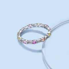 Aetolia Elegant S925 Sterling Silver Eternity Ring Band Rainbow Colorful Pink Diamond Cubic Zirconia Wedding Rings Jewelry Women