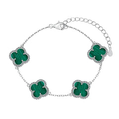 Aetolia Manufacturer 5A CZ S925 Silver Jewelry Set Onyx Emerald Link Chain Bracelet Femme Four Leaf Clover Bracelets Women Man