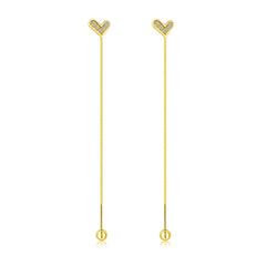 Aetolia trendy 65mm long tassel mini style love heart shape earring 18K gold color S925 jewelry sterling silver screw earrings