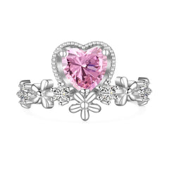 Aetolia Exquisite S925 Silver Crown Flower Heart Ring Temperament Sweet Versatile Love Pink Cz Cubic Zirconia Rings Jewelry Women