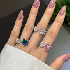 Aetolia Wholesale New Fashionable Cz Jewelry S925 Silver Pink Blue Ring Love Double Hearts Adjustable Open Rings Resizable For Women