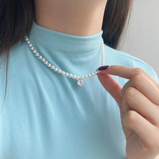 Aetolia Luxury Bohemian Baroque Choker S925 Silver Cz Pink Emerald Necklace Fresh Water Pearl Bead Necklaces Zirconia Pendant Jewelry