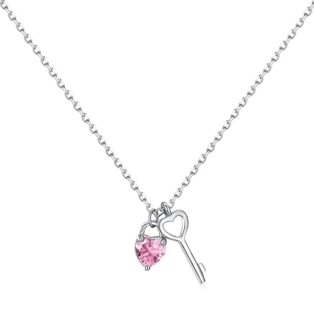 Aetolia 925 Sterling Silver Layer Heart-Shaped Lock Necklace Jewelry 18K Gold Key Padlock Pendant Necklace Women Beaded Chain