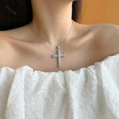 Aetolia Christian Gifts Crucifix Religious Jewelry Cross Necklace Big Cross Necklace White Gold Plated Cross Pendant Necklace