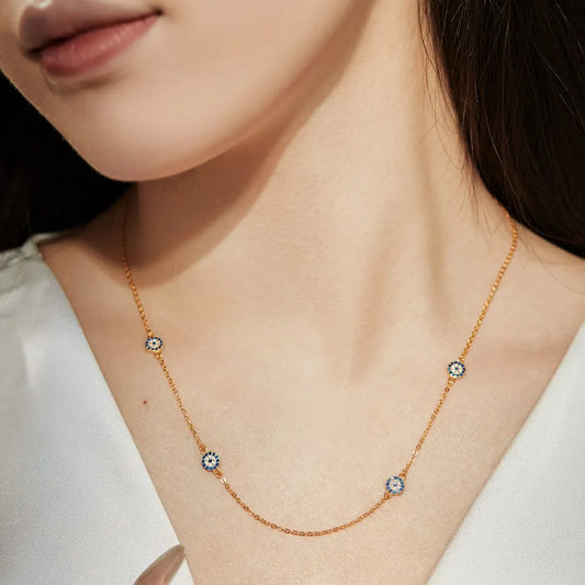 Aetolia Fine Jewelry Brand Blue Stone Diamond Choker 925 Sterling Silver Women Jewelry Gold Plated 18K Devil Eyes Necklace Jewellery