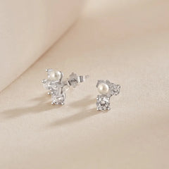 Aetolia New Design Women S925 Sterling Silver Square Earring Korean Style Cubic Zirconia Cz Studs Pearl Earrings For Dainty Wear