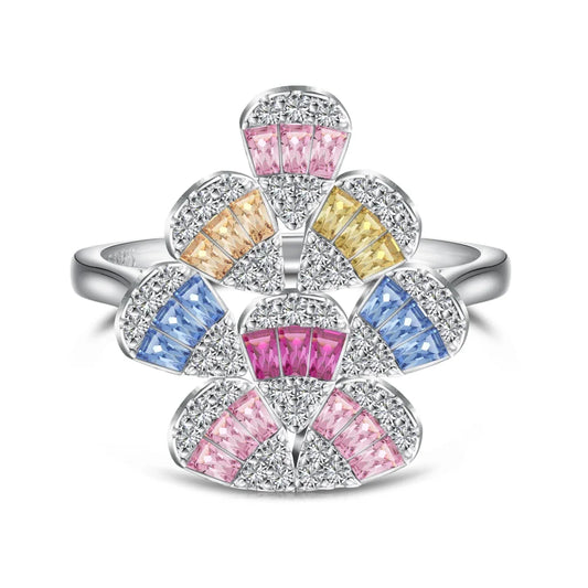 Aetolia Fine Jewelry Pink 5A Cubic Zirconia Colorful Iced Out Ring S925 Silver Rainbow Diamond Flower Shape Rings For Women