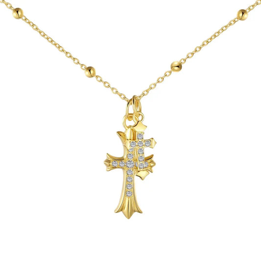 Aetolia Designer Personality Cubic Zircon Jewelry 925 Silver Cross Pendant Necklace 18K Gold Plated Cuban Chain Hip-Hop Necklace For Men